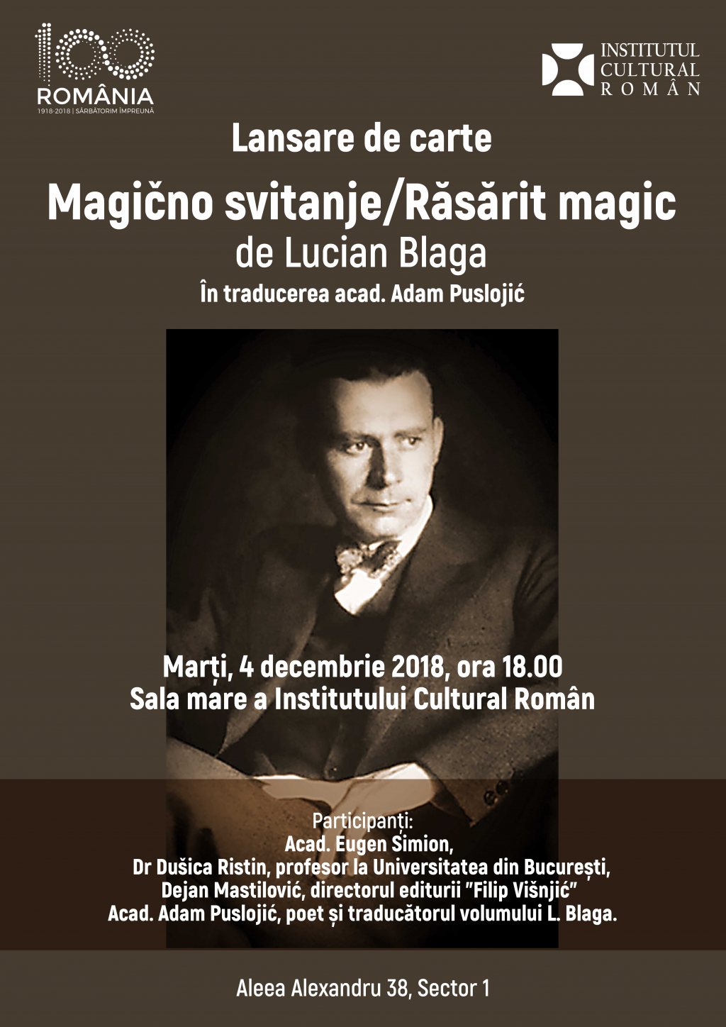 Lansarea volumului Magicno svitanje Rasarit magic de Lucian Blaga, la ICR