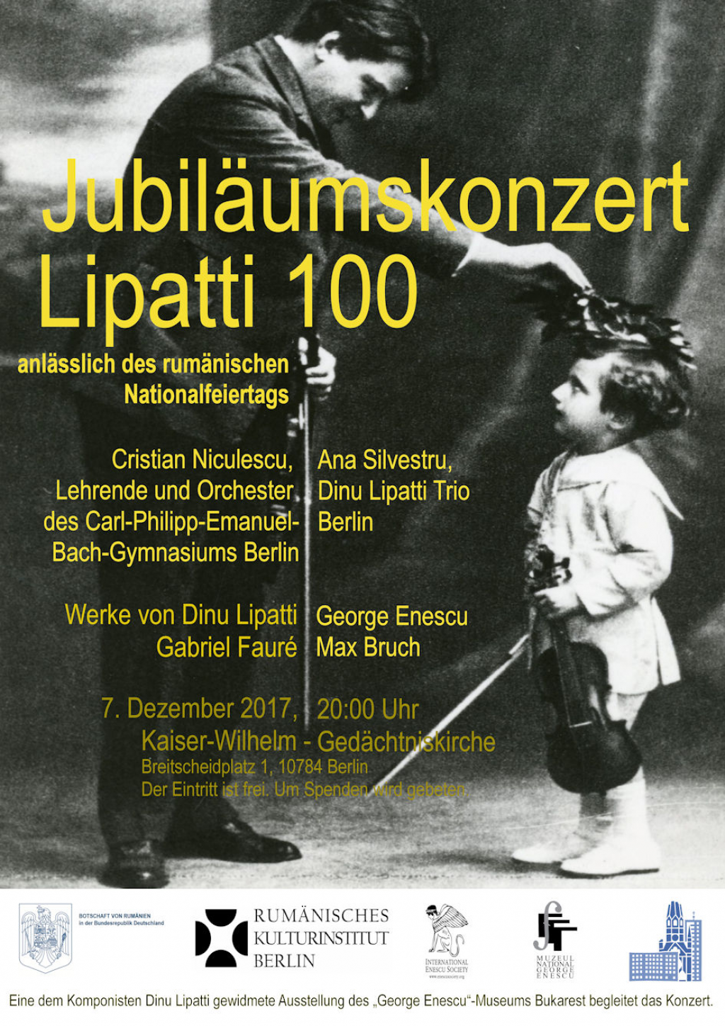 Concert omagial Dinu Lipatti, de Ziua Nationala